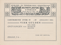 711716 Lidmaatschapskaart, niet ingevuld, van het Schilder- en Teekenkundig Genootschap “Kunstliefde”, Oudegracht Wz. ...